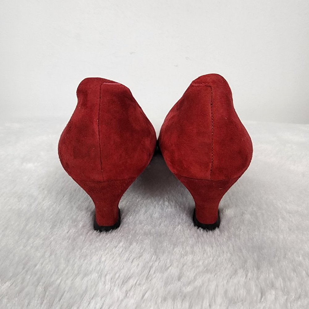 Vaneli Vintage Red and Gold Suede Leather Kitten Heel Pointed Toe Slip On Pumps - Picture 6 of 7